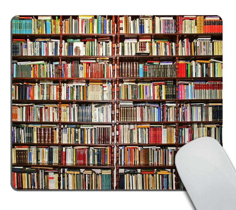 Smooffly Library Bookshelf Design Customized Rectangle Non-Slip Rubber Mousepad Gaming Mouse Pad 9.5 X 7.9 Inch (240mmX200mmX3mm) - Image 1